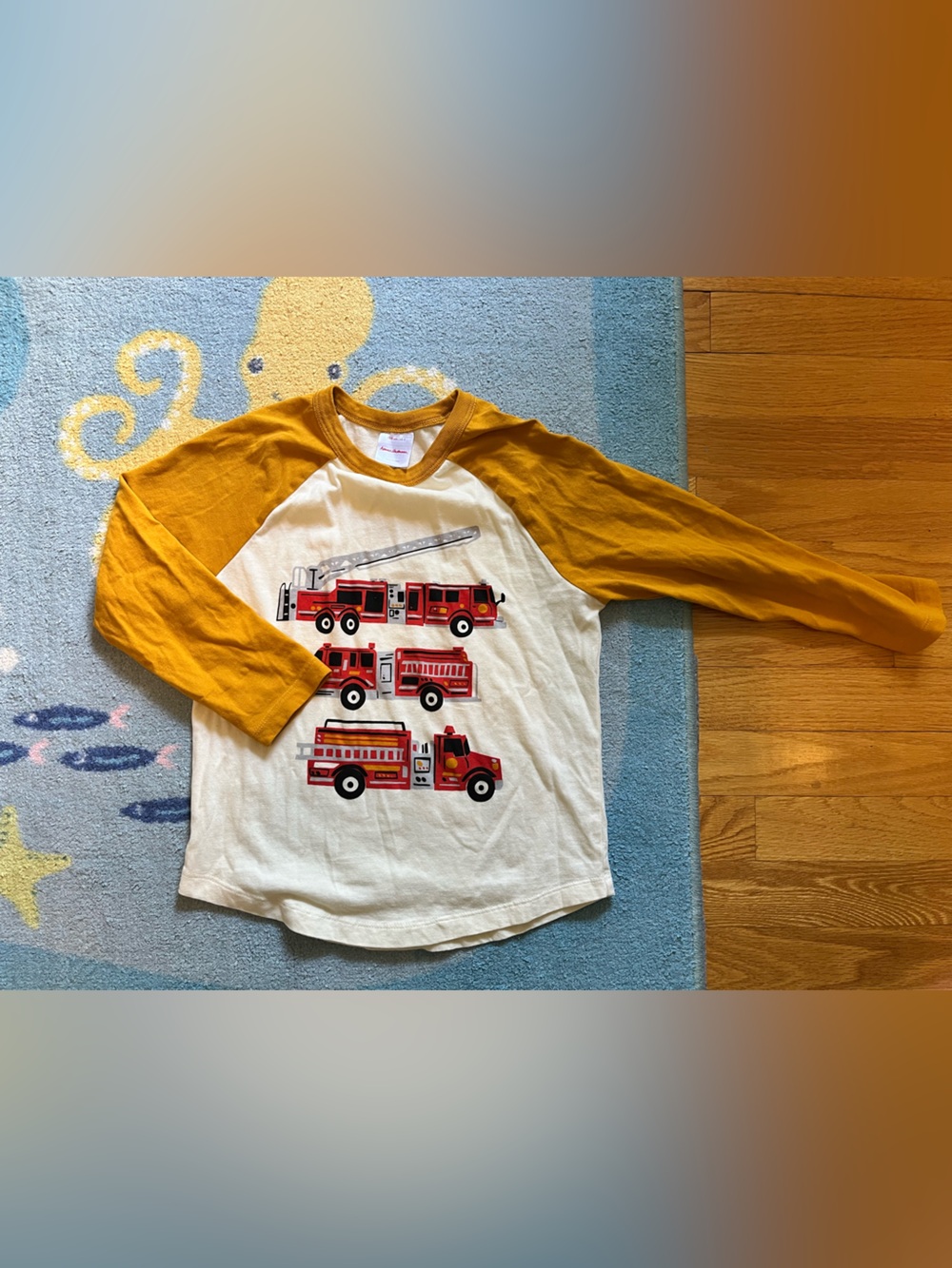 Fire truck raglan style t shirt for cool kids!
